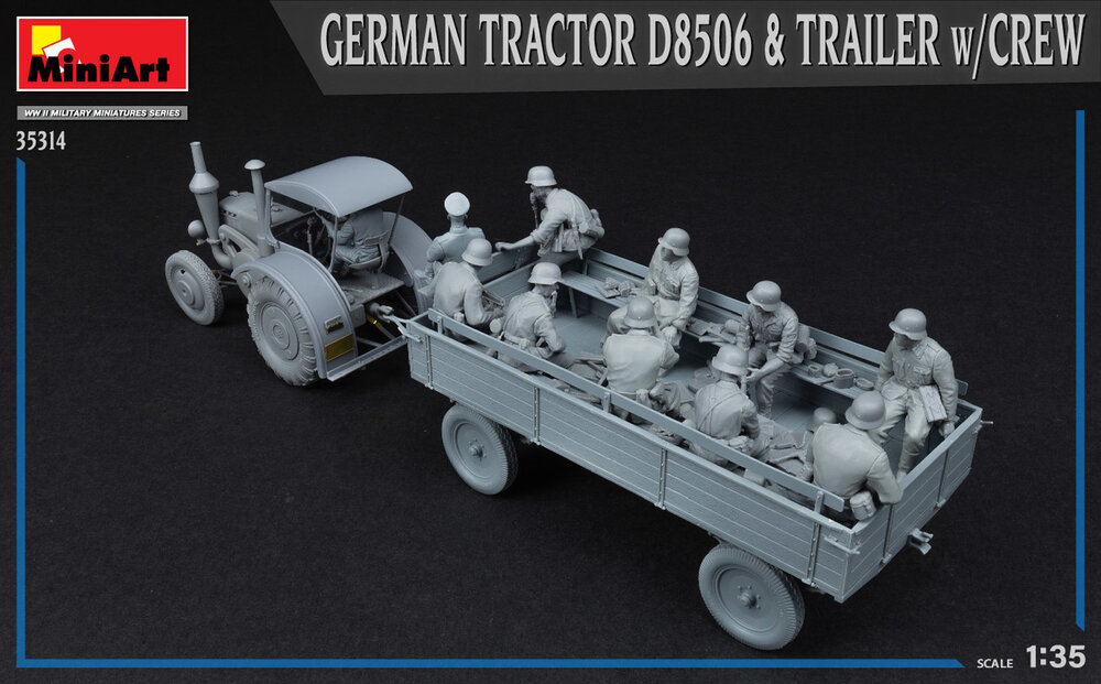 MiniArt 35314 German Tractor D8506 &amp; Trailer Crew 1/35