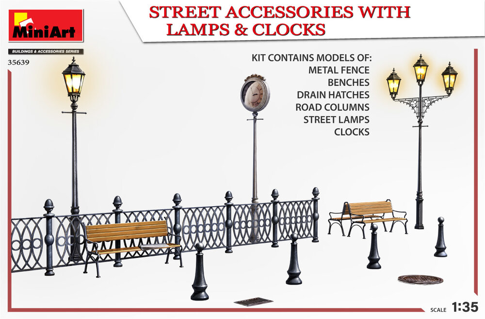 MiniArt 35639 Street Accessories with Lamps &amp; Clocks 1/35