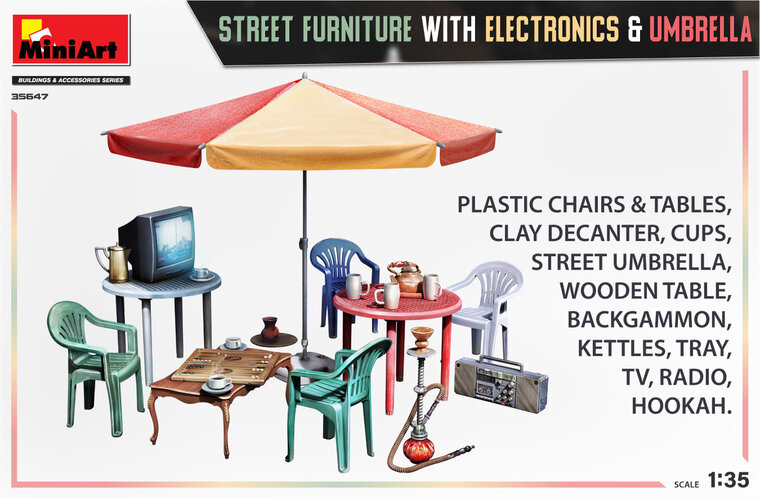MiniArt 35647 Street Furniture with Electronics &amp; Umbrella 1/35