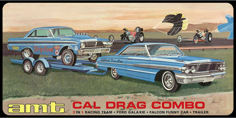 AMT 1223 Cal Drag Combo 1964 Galaxie, Awb Falcon &amp; Trailer 1/25