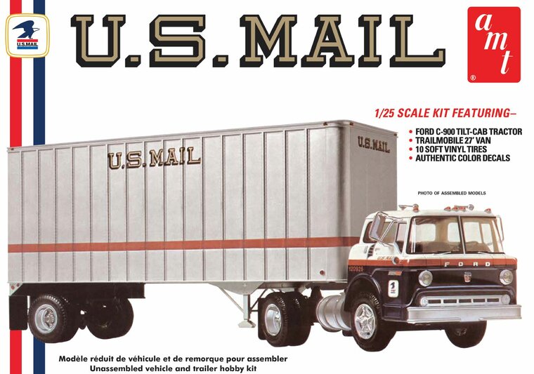 AMT 1326 Ford C900 US Mail Truck W/Usps Trailer 1/25