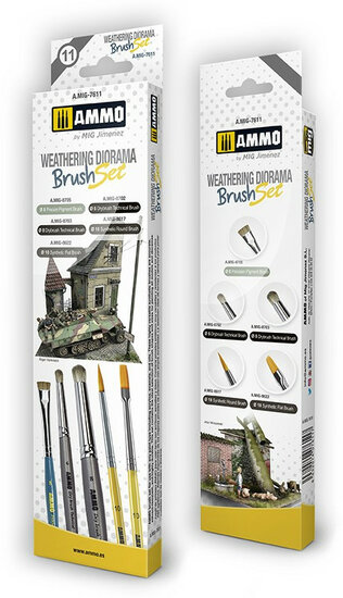 AMMO Mig 7611 Brushes for Weathering Diorama Set