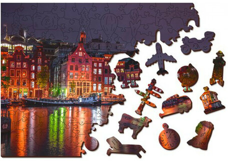 Houten Puzzel Amsterdam bij Nacht